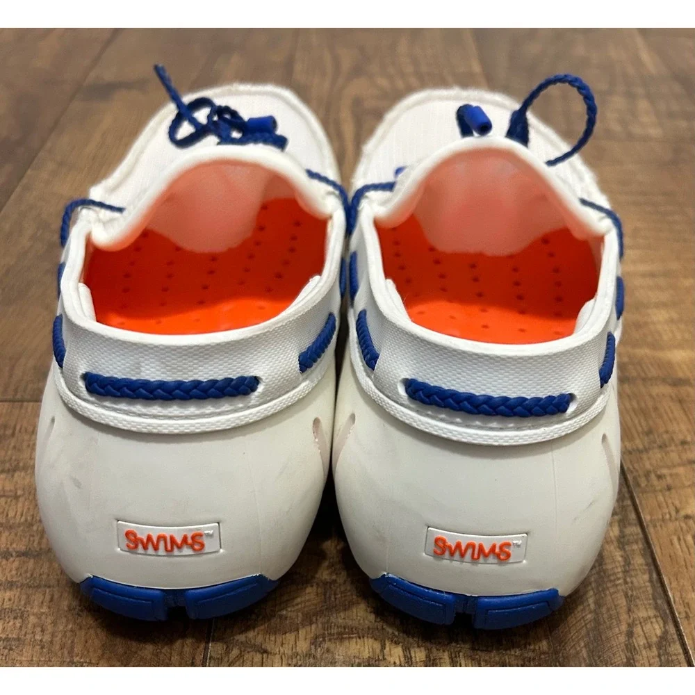 SWIMS UF Braided Lace Loafer Mens White Blue Orange Mesh Water Boat Shoes Siz 10